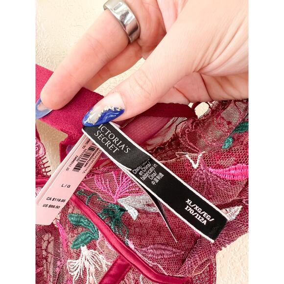 NEW Victoria's Secret Maroon Lace Bodysuit L/XL Thong Floral - Picture 7 of 7